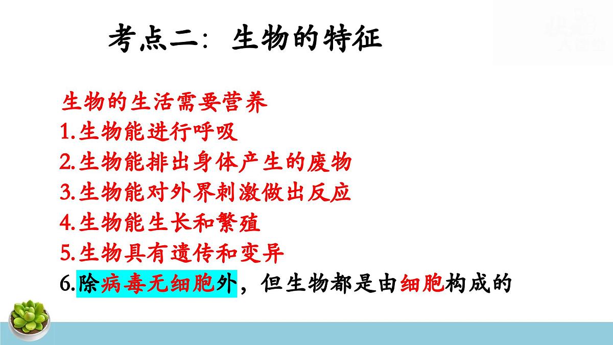 人教版七年级上册生物期末复习课件含期末综合测试第7页
