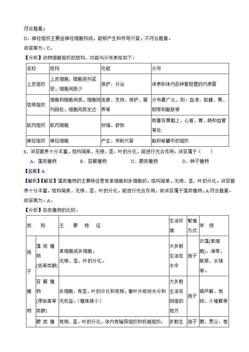 云南省2024年中考生物试卷含解析答案第3页
