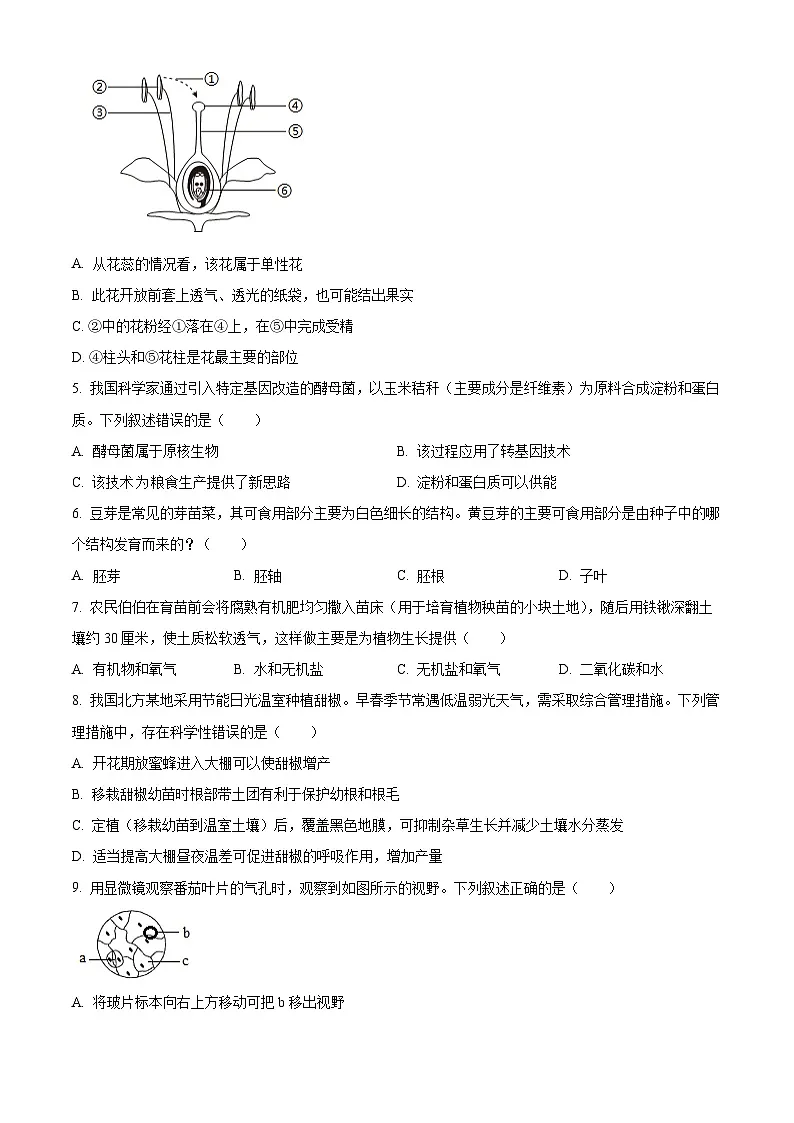 2025年山东省聊城市中考生物一模生物试题第2页
