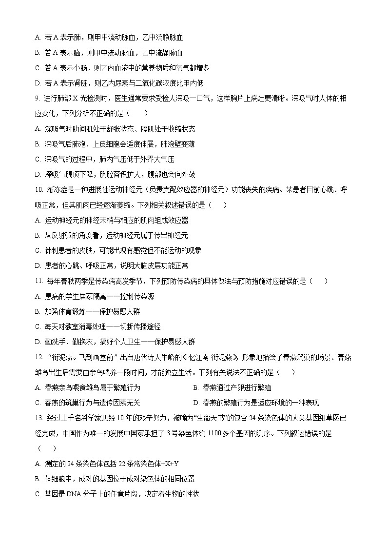 山东省滨州市博兴县教育集团2024-2025学年九年级中考模拟生物试题（一）第3页