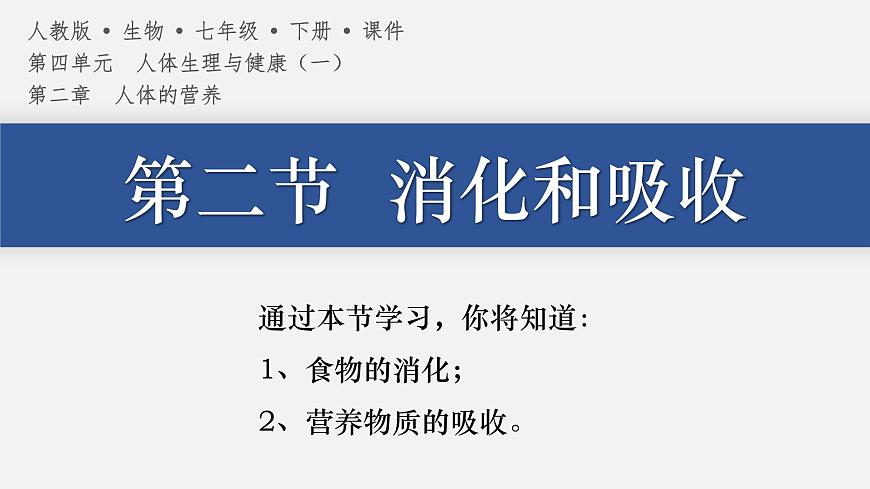 4.2.2 消化和吸收（上课课件） 2025学年七年级生物下册同步教学精美课件（人教版2024）第1页