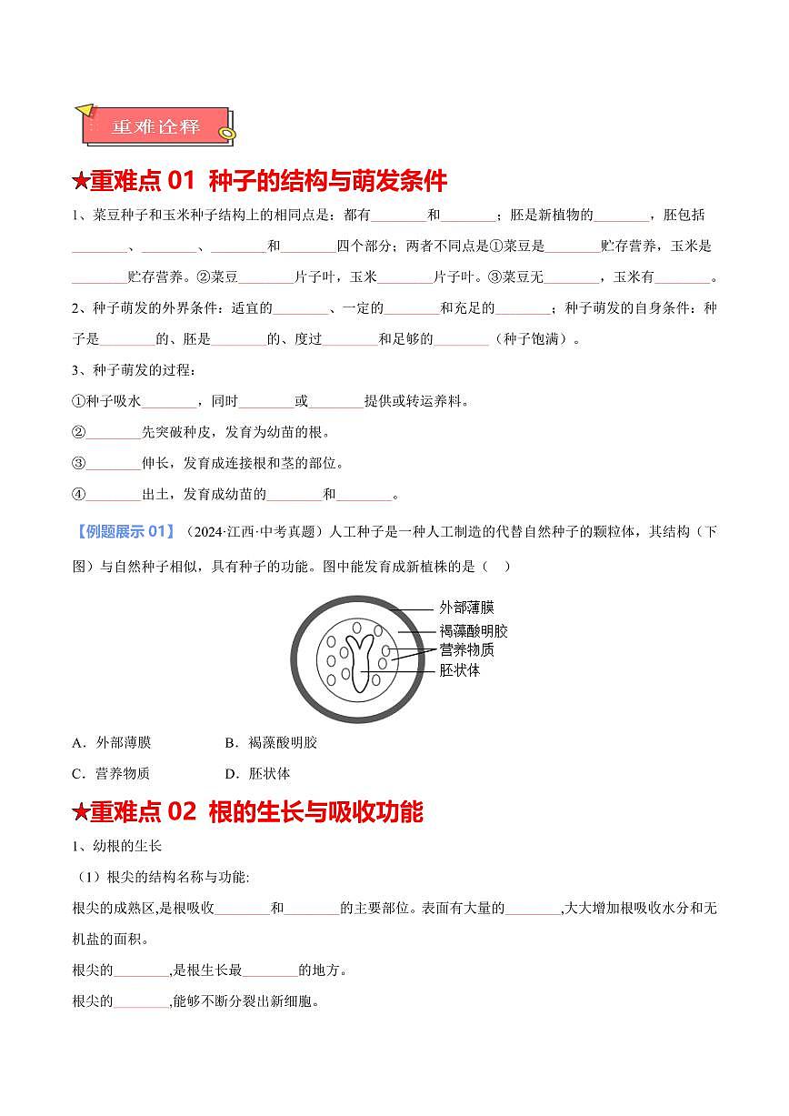 重难点05 绿色开花植物的一生（原卷版）2025年中考生物【热点·重点·难点】专练（全国通用）第2页