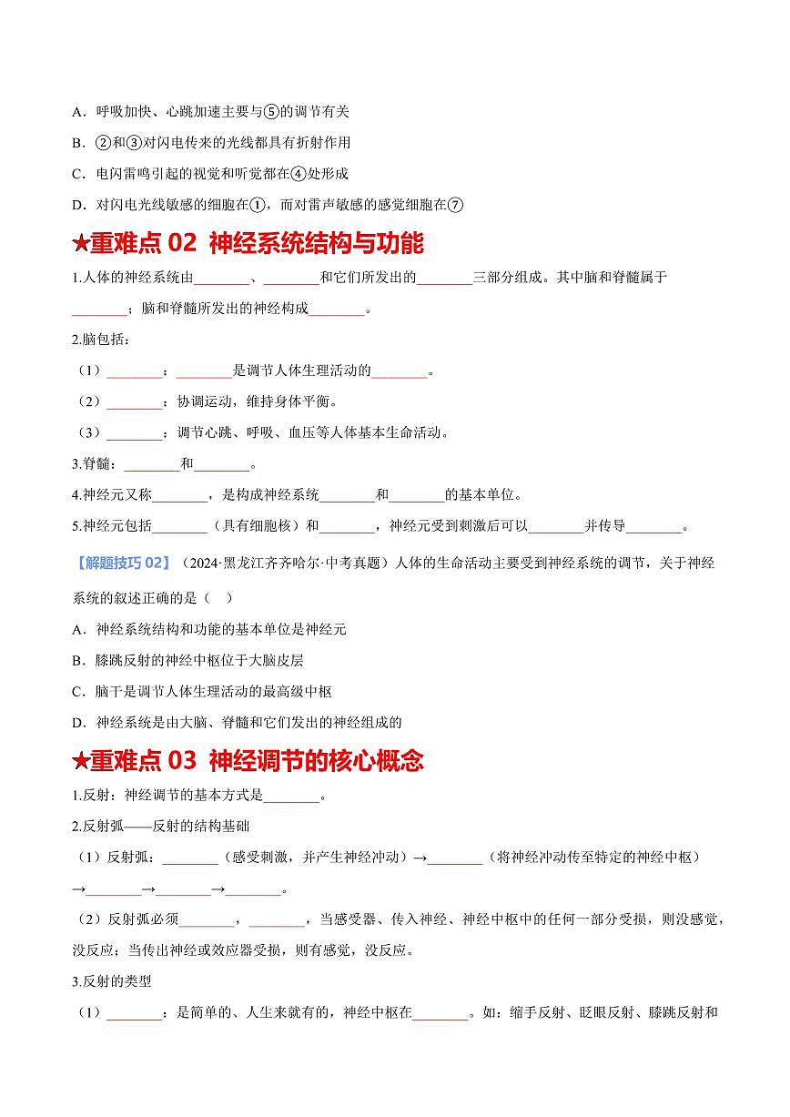 重难点09 人体生命活动的调节（原卷版）2025年中考生物【热点·重点·难点】专练（全国通用）第3页