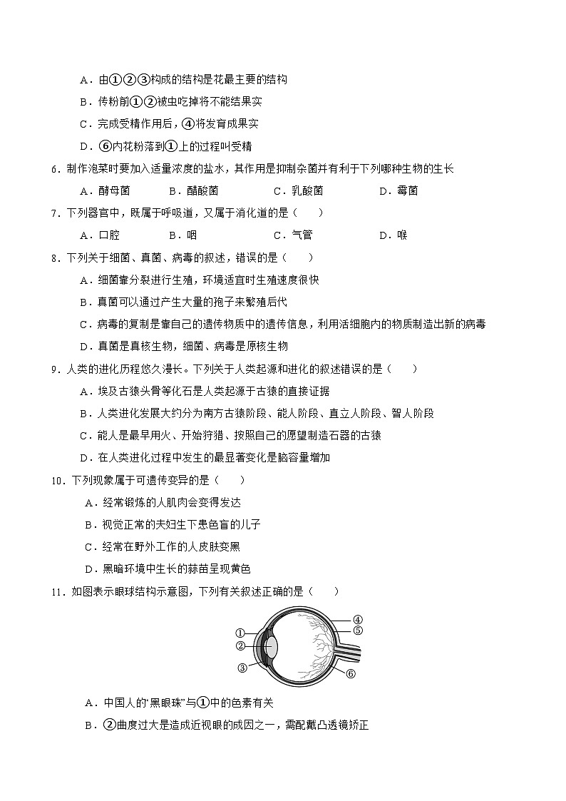2025年中考第二次模拟考试卷：生物（吉林省卷）（考试版）第2页
