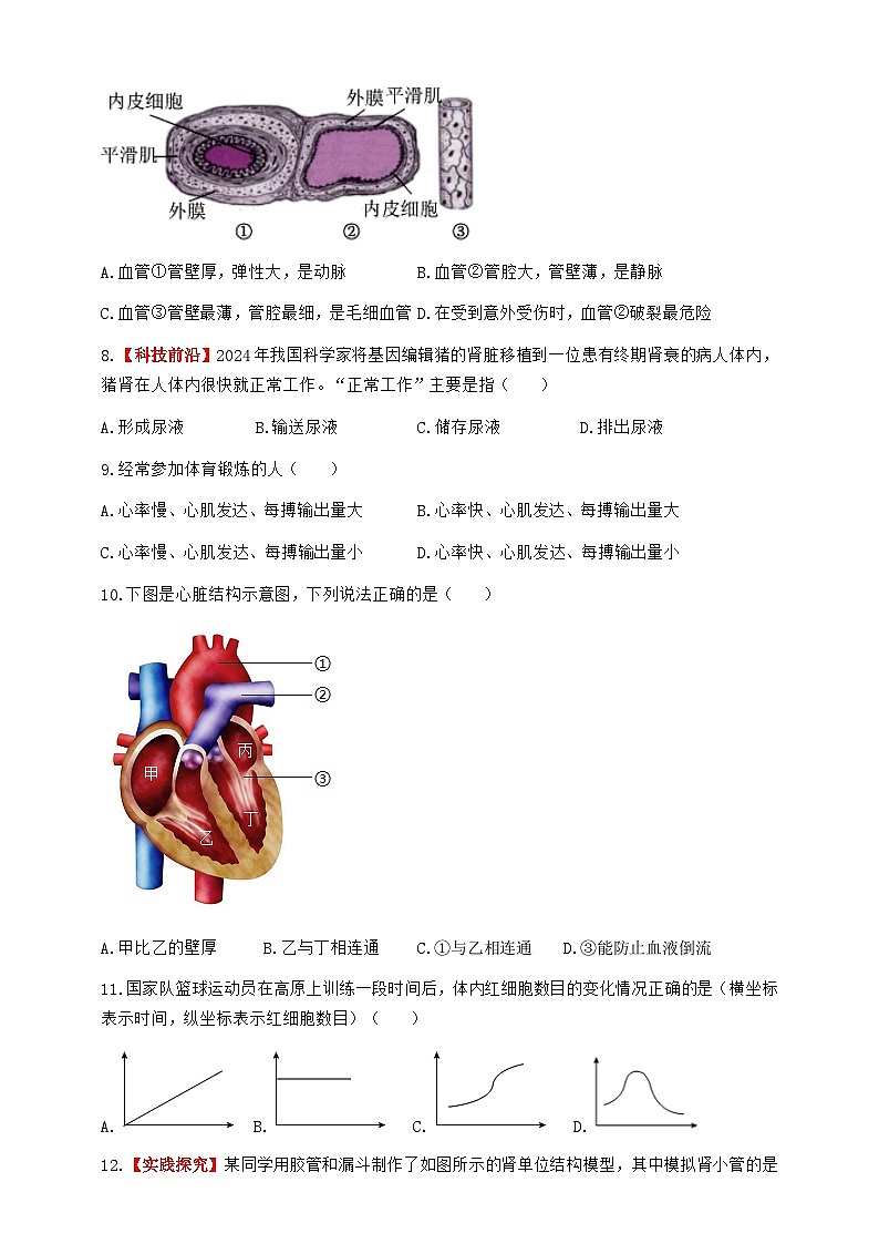人教版（2024）七年级下册生物第四单元第4～5章 综合测试卷（含答案）第2页