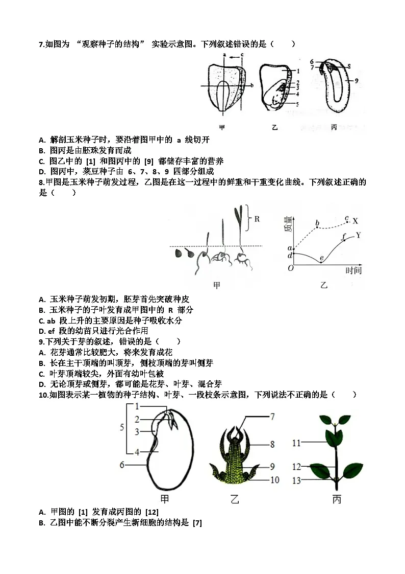 2024—2025年济南天桥区泺口实验学校第二学期七年级生物期中考试试题（含答案）第2页