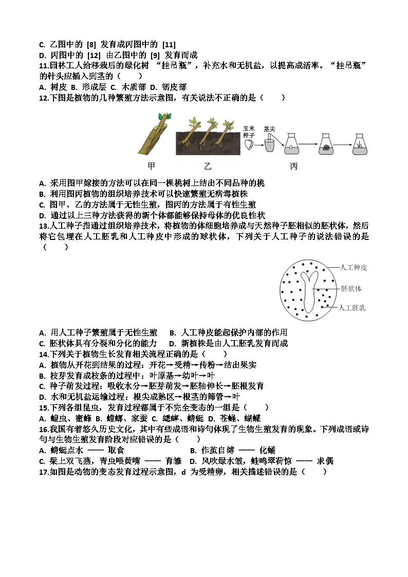 2024—2025年济南天桥区泺口实验学校第二学期七年级生物期中考试试题（含答案）第3页