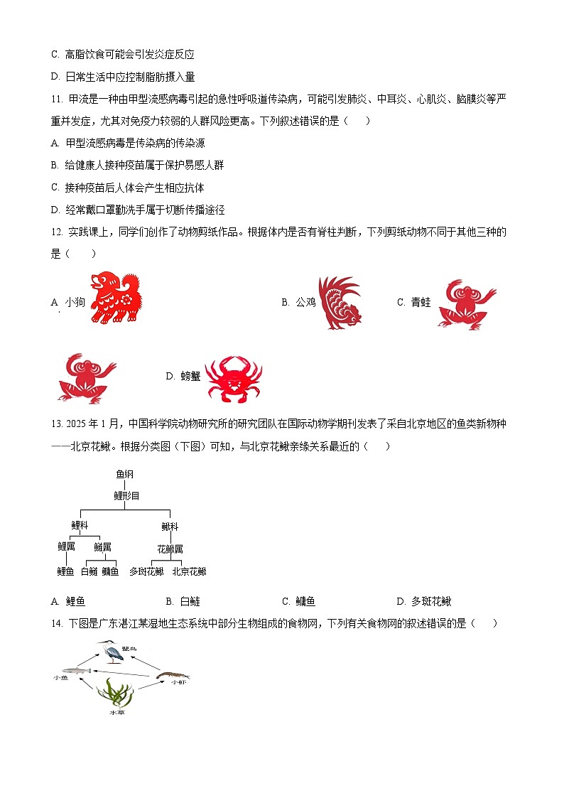 2025年广东省湛江市中考一模生物试题（原卷版+解析版）第3页