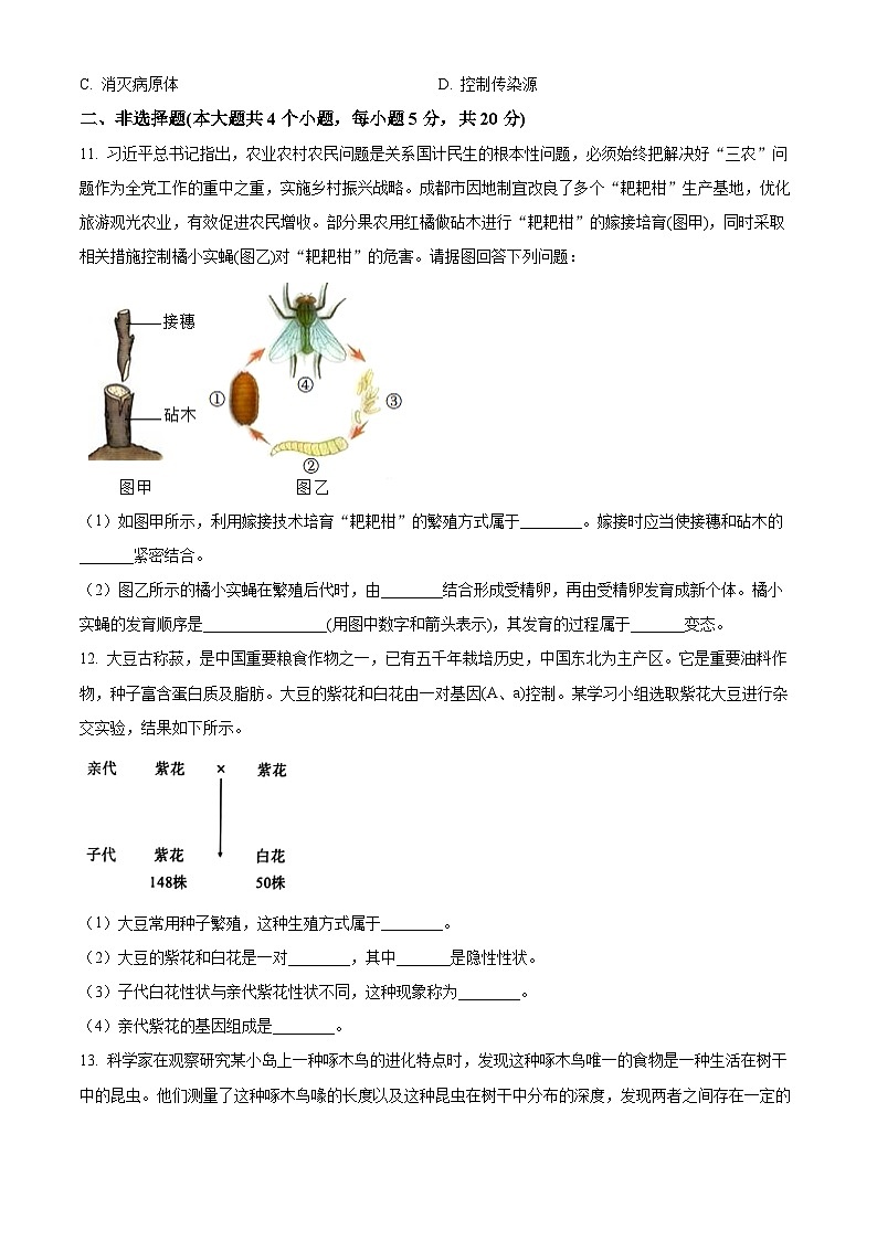 安徽省蚌埠市五河县2024-2025学年八年级下学期3月月考生物试题（原卷版+解析版）第3页