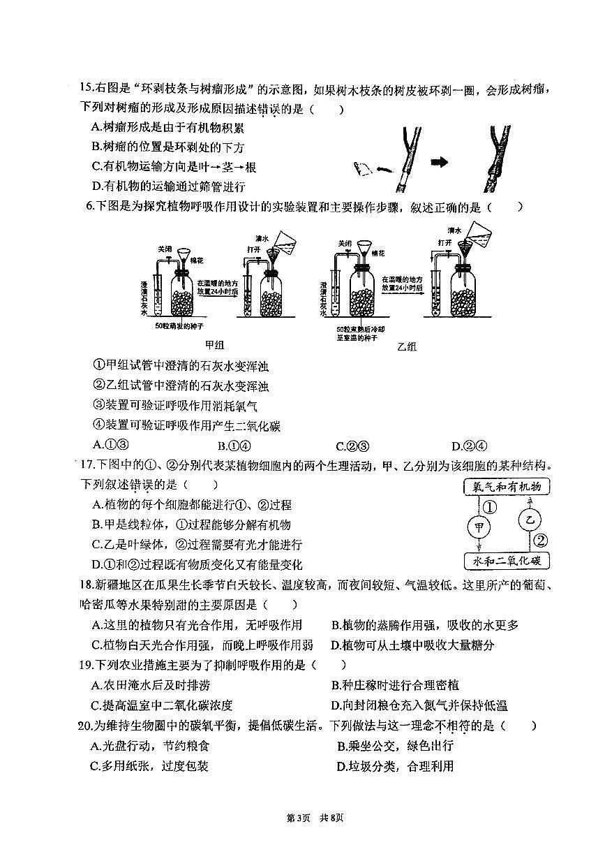 2025北京海淀进修学校初一（下）期中真题生物试卷第3页
