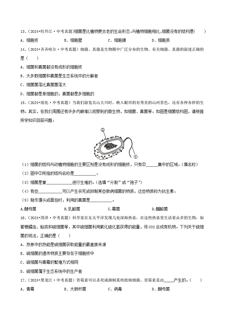 备战2025年中考生物真题分类汇编（全国通用）专题02生物的多样性（第02期）（学生版）第3页