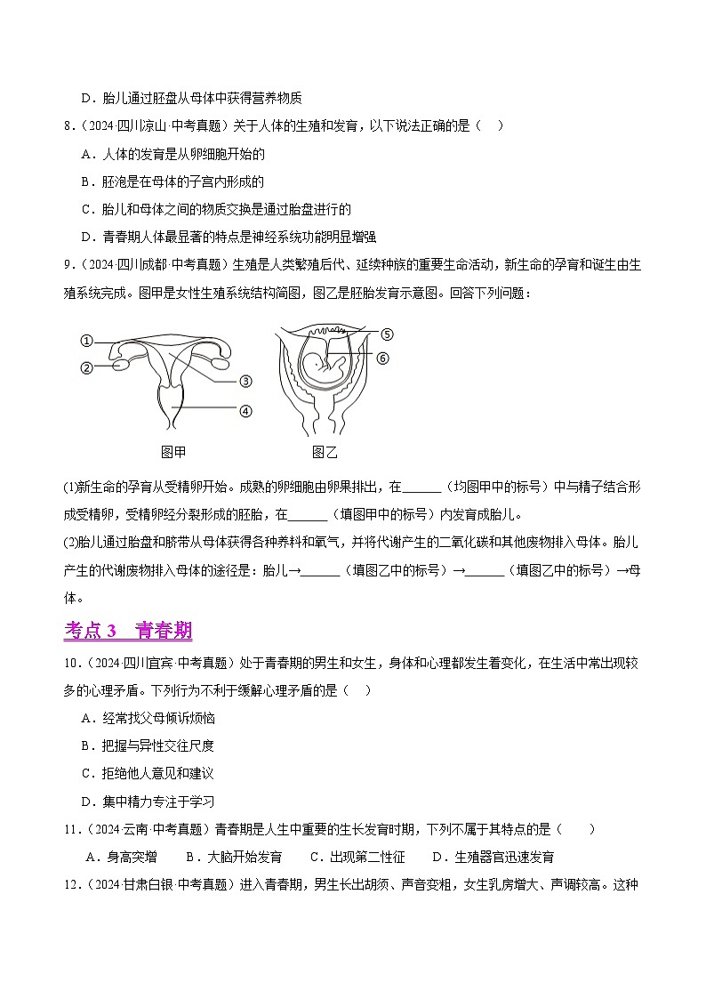 备战2025年中考生物真题分类汇编（全国通用）专题06人的由来（第01期）（学生版）第2页
