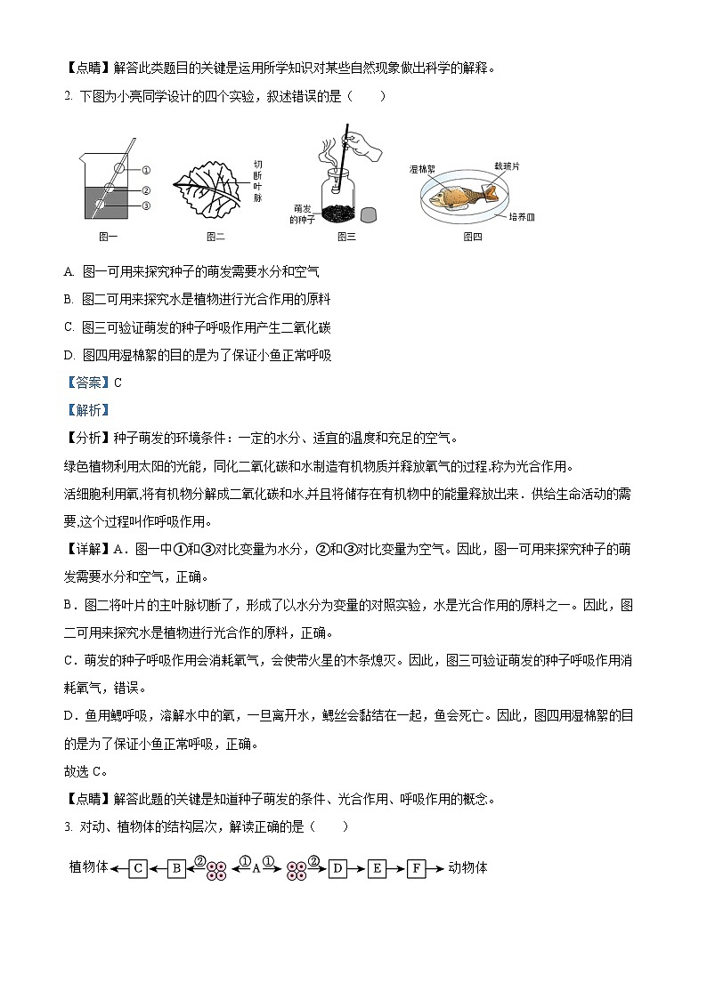 精品解析：2024年山东省济南市槐荫区中考一模生物试题（解析版）第2页