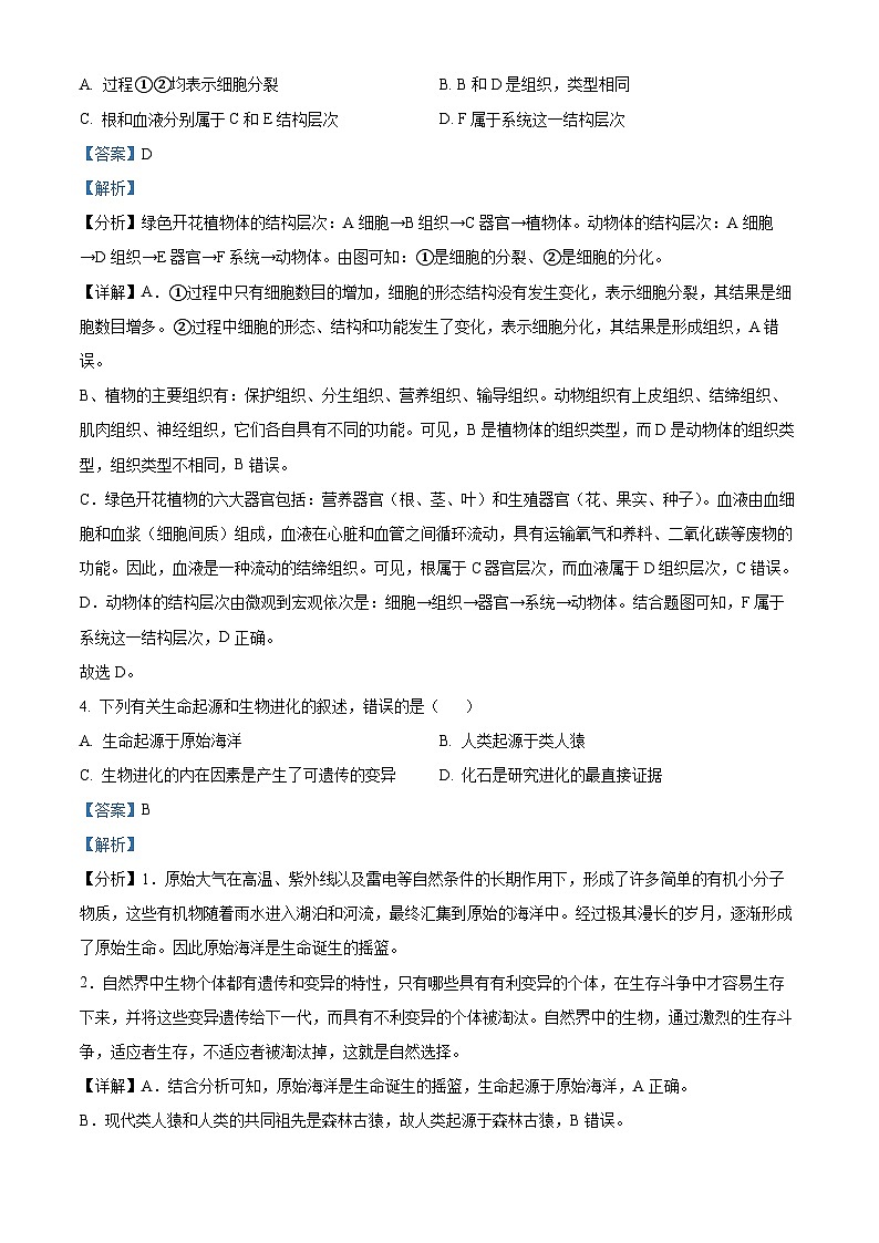 精品解析：2024年山东省济南市槐荫区中考一模生物试题（解析版）第3页