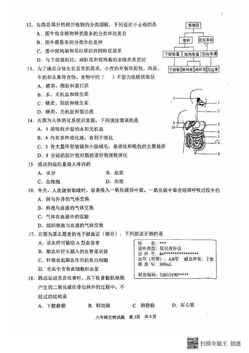 枣庄市峄城区第二十八中学2024-2025年度八年级下学期期中考试生物试卷第3页