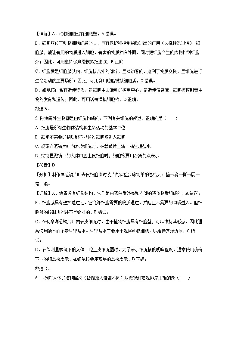 湖南湘潭市2024-2025学年七年级上学期期末生物试卷（解析版）第3页