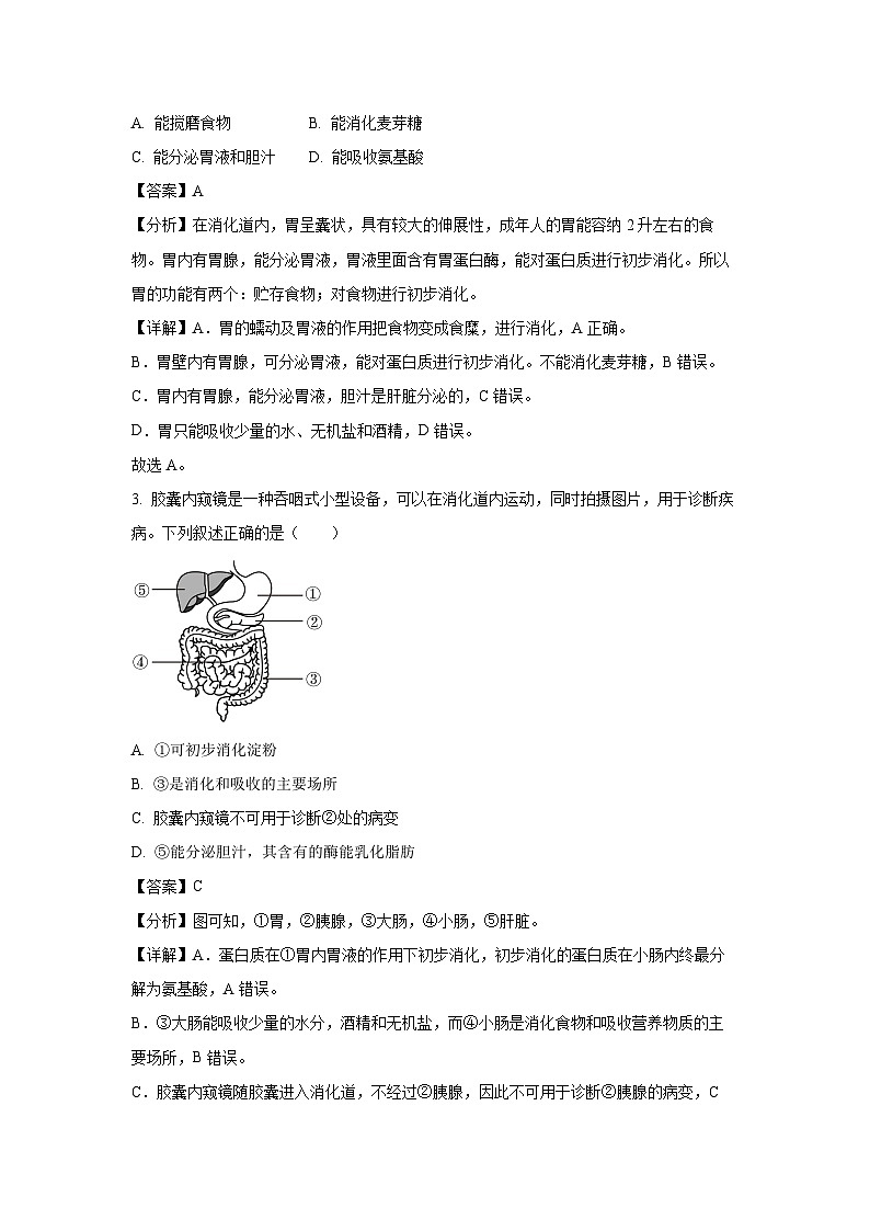山东省济宁市泗水县2023-2024学年七年级下学期期末考试生物试卷（解析版）第2页