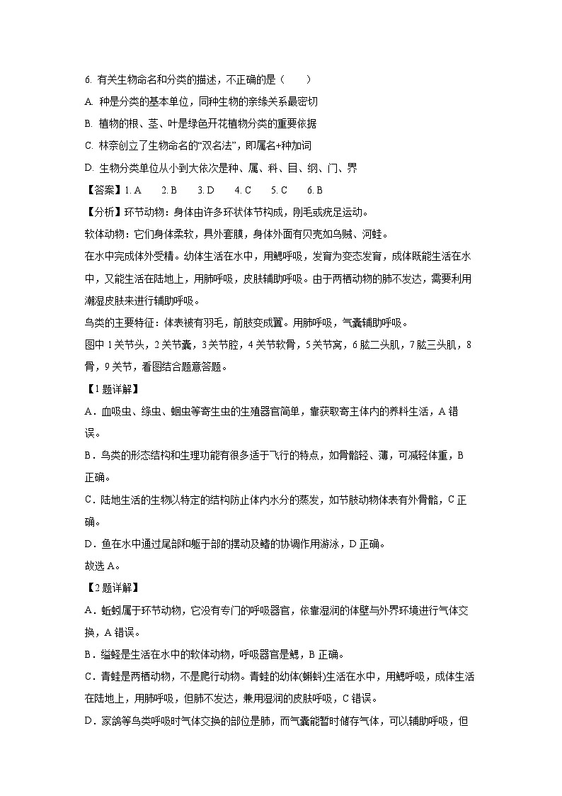 山东省临沂市河东区2024-2025学年八年级上学期期末生物试卷（解析版）第3页