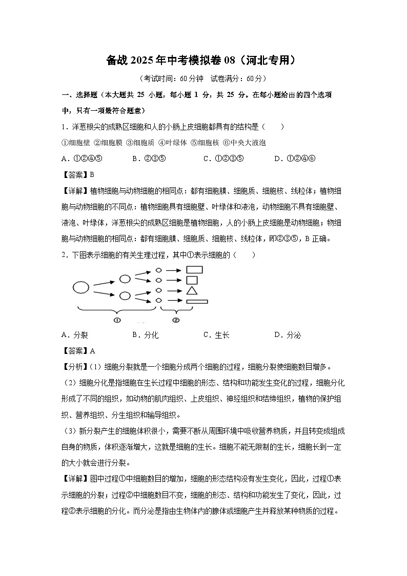 备战2025年中考模拟卷08（河北专用）生物试卷（解析版）第1页