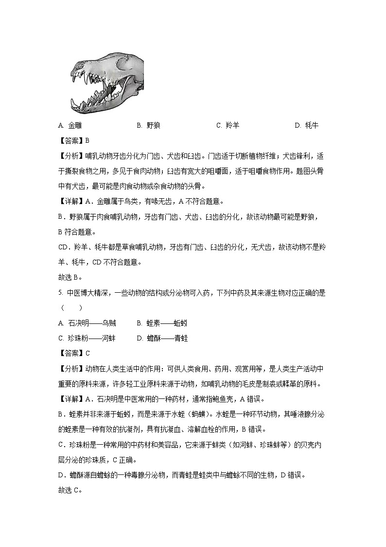 广东省佛山市禅城区2024-2025学年八年级上学期期末生物试卷（解析版）第3页