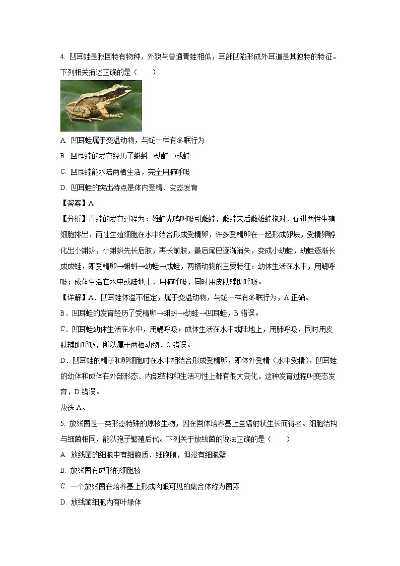 山东省聊城市临清市2024-2025学年八年级上学期期末生物试卷（解析版）第3页