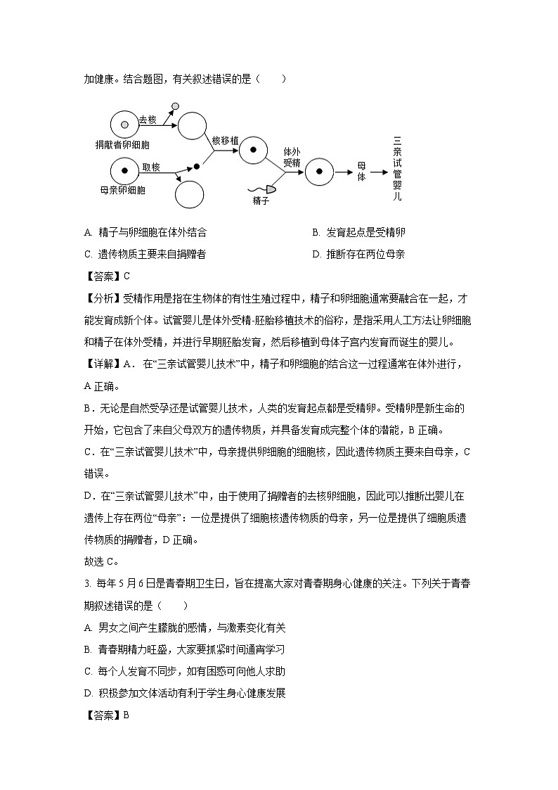 广东省深圳市宝安区2023-2024学年七年级下学期期末生物试卷（解析版）第2页