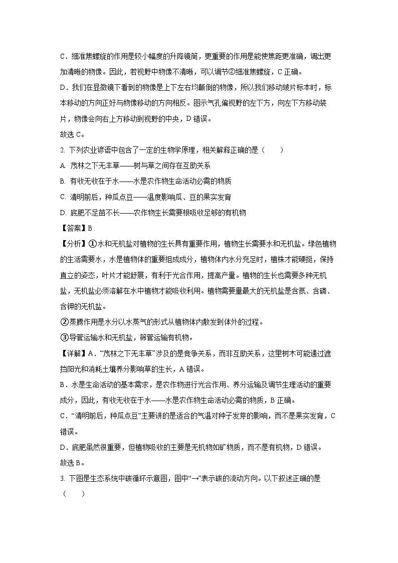 2025年山东省东营市广饶县八年级中考一模生物试题（解析版）第2页