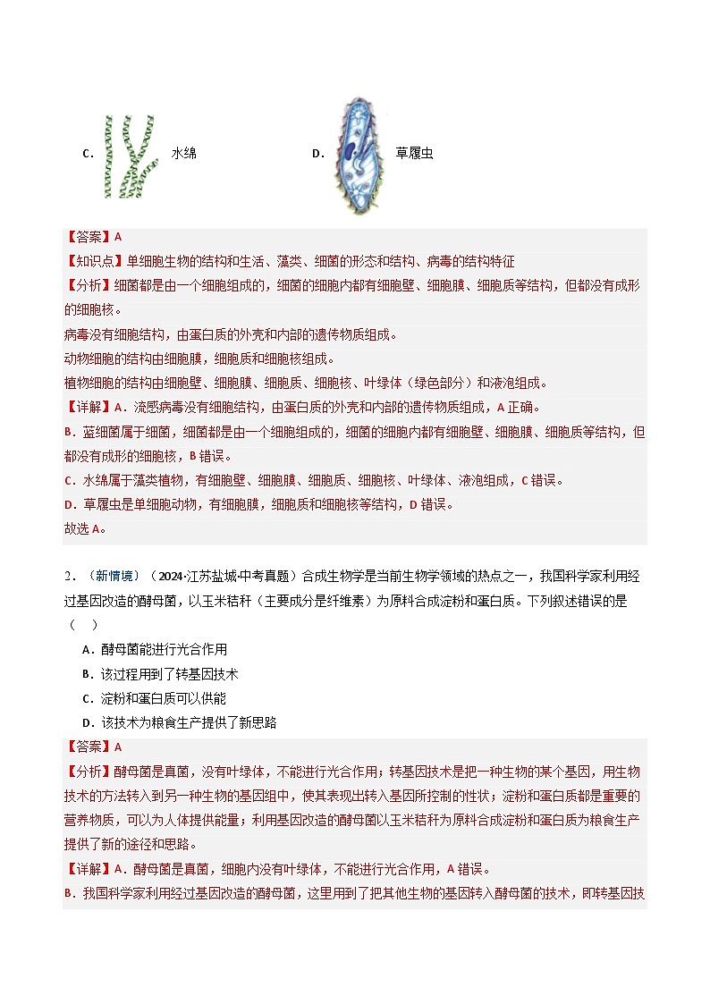 备战2025年中考生物真题分类汇编（江苏专用）专题03细菌、真菌和病毒（解析版）第2页