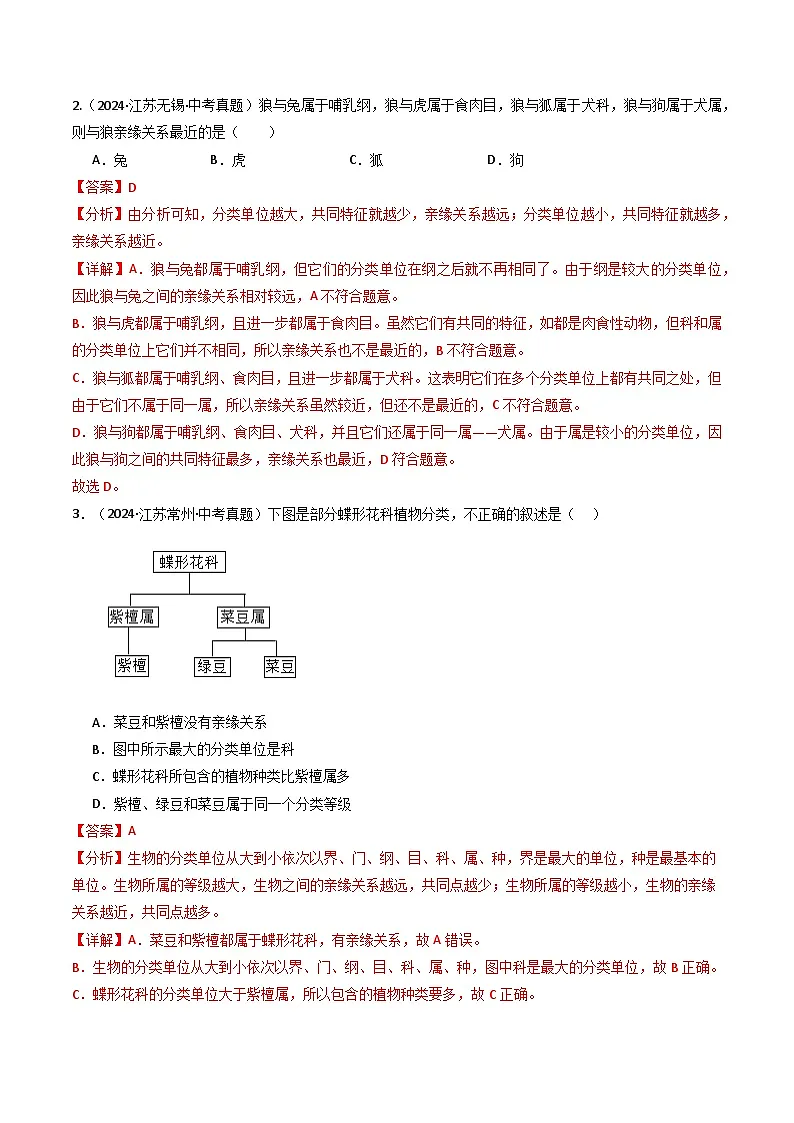 备战2025年中考生物真题分类汇编（江苏专用）专题04生物多样性及其保护（解析版）第3页