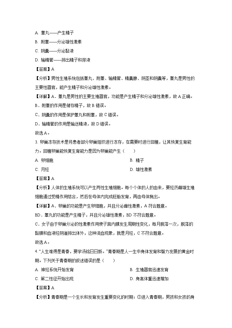 陕西省安康市石泉县2023-2024学年七年级下学期期末生物试题第2页