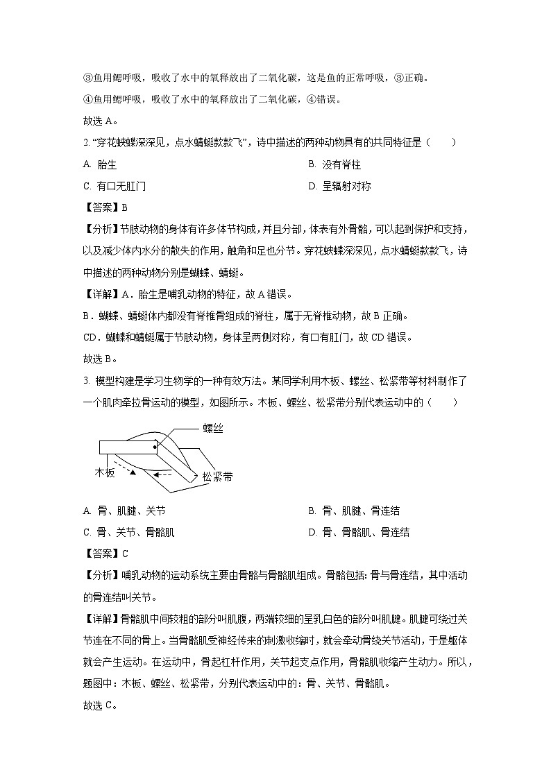 2025年安徽省亳州市利辛县八年级中考一模生物试题（解析版）第2页
