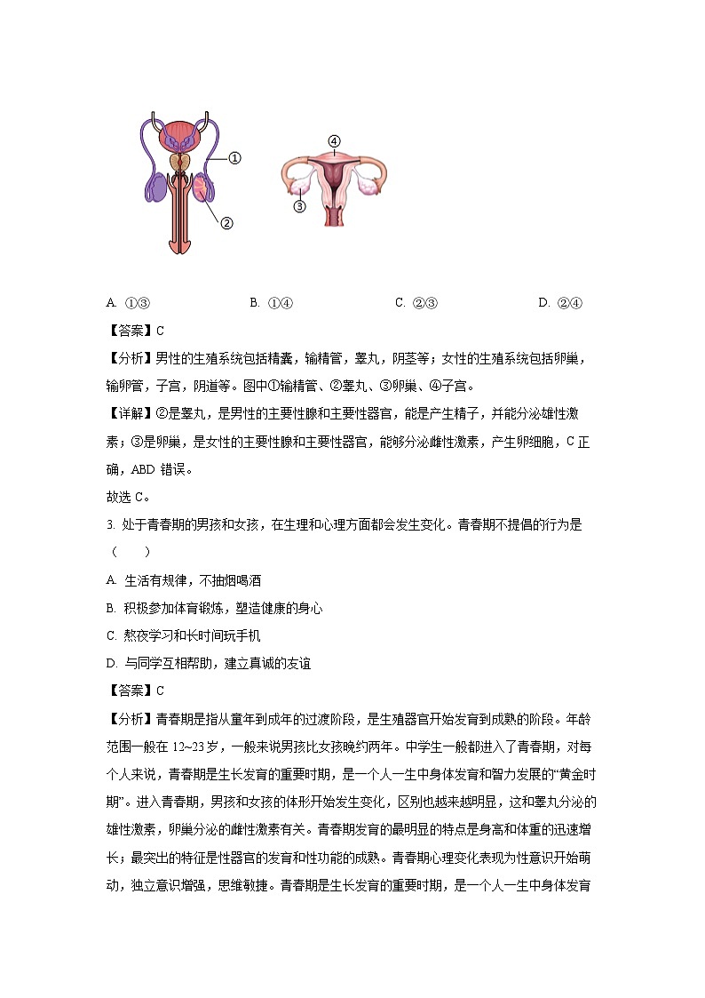 陕西省汉中市城固县2023-2024学年七年级下学期期末（调研检测）生物试题（解析版）第2页