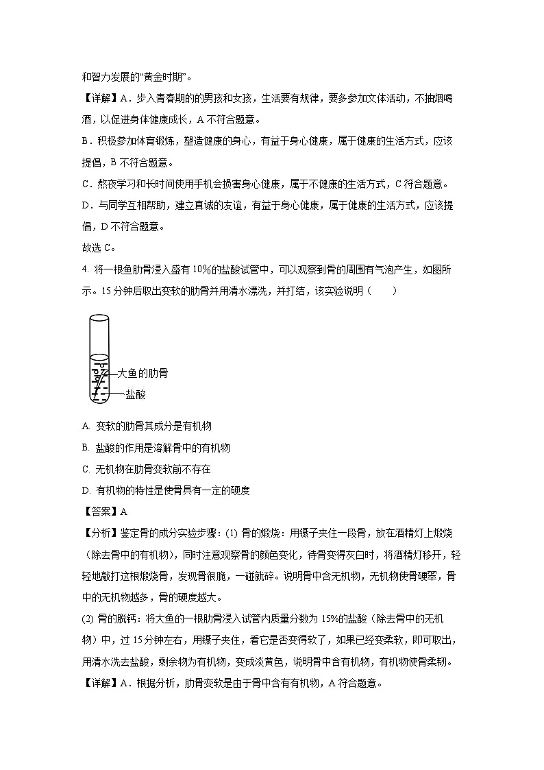 陕西省汉中市城固县2023-2024学年七年级下学期期末（调研检测）生物试题（解析版）第3页