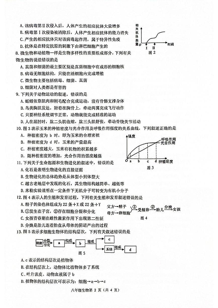2025年江苏省连云港海州区学业质量调研八年级生物试卷（中考模拟）第2页