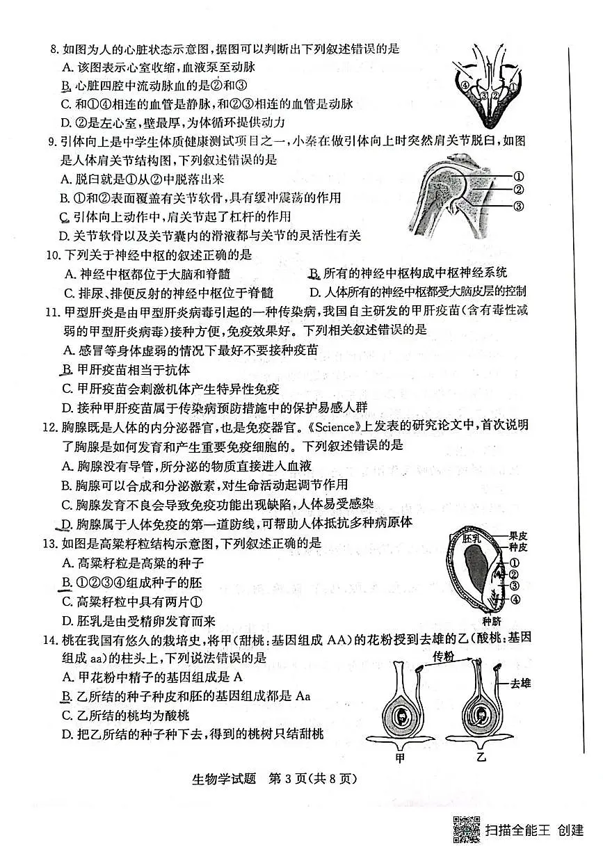 2025年山东省滨州市阳信县八年级一模生物试卷（中考模拟）第3页