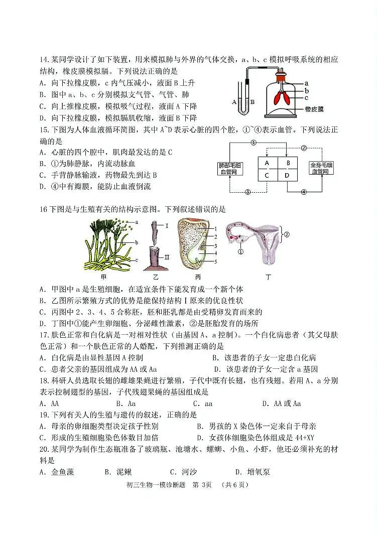 2025年山东省淄博市高青县八年级第一次练兵考试生物试卷（中考模拟）第3页