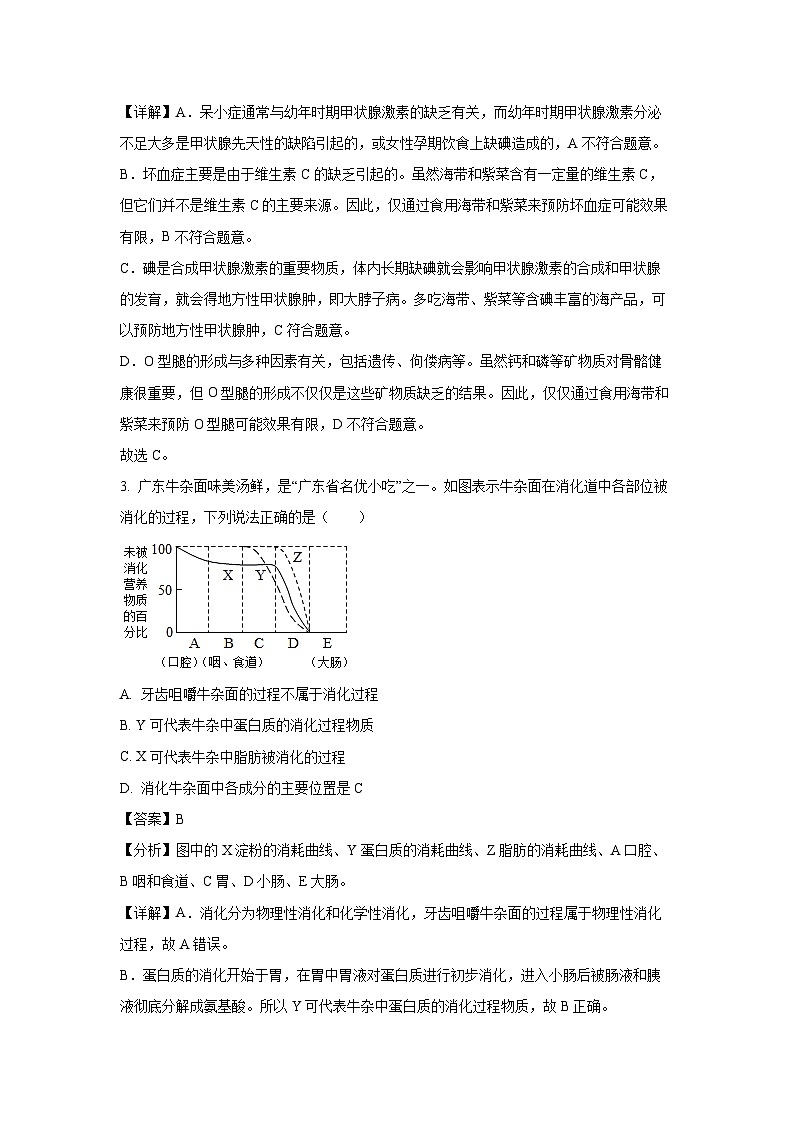 广东省惠州市博罗县2023-2024学年七年级下学期期末生物试题（解析版）第2页
