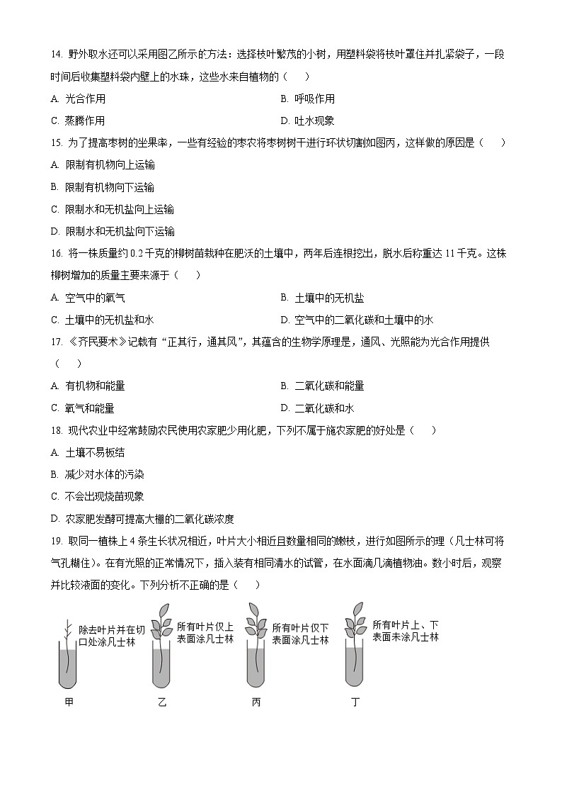 福建省永春第一中学2024-2025学年七年级下学期3月月考生物试题（原卷版+解析版）第3页