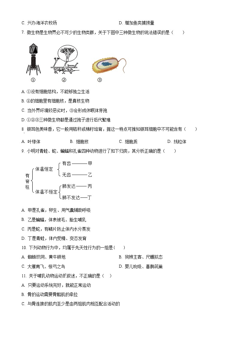 广东省茂名市电白区2024-2025学年八年级上学期期末生物试题（原卷版+解析版）第2页
