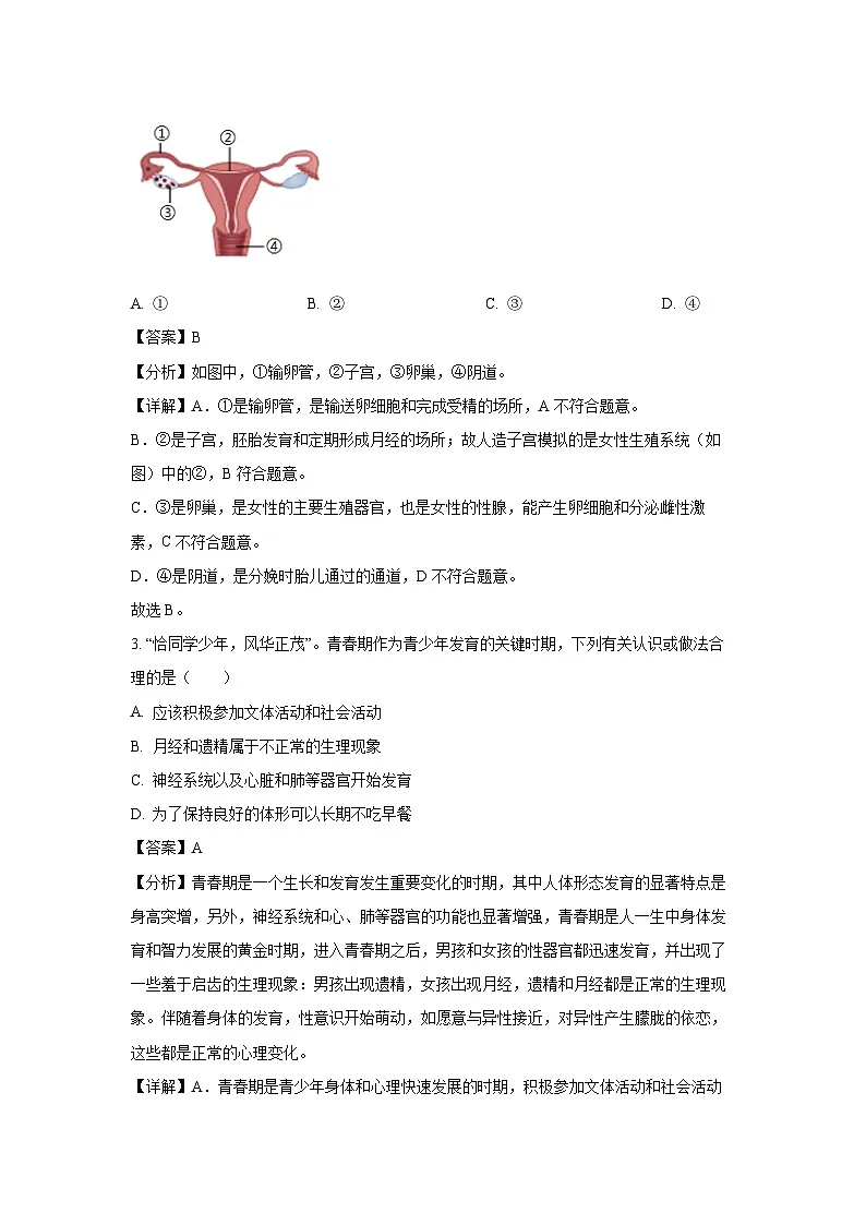 广东省佛山市顺德区2023-2024学年七年级下学期期末生物试卷（解析版）第2页