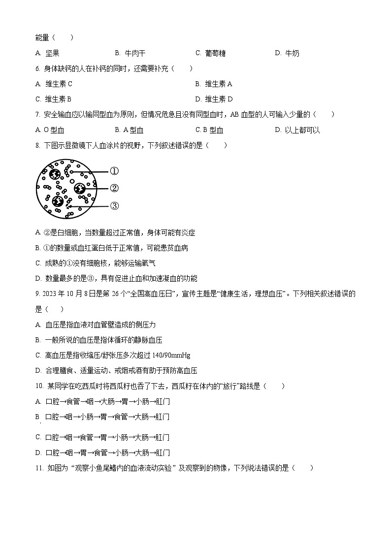 贵州省2024-2025学年七年级下学期3月月考生物试题（原卷版+解析版）第2页