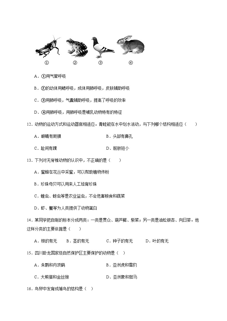 2025届甘肃省中考生物仿真模拟检测试题（一模）含答案第3页