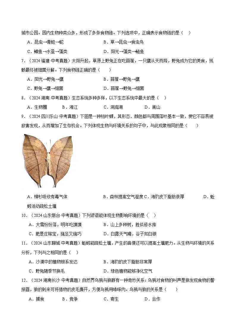 备考2025年中考生物三年真题分类汇编（全国通用）专题02生物和生物圈（原卷版）第2页