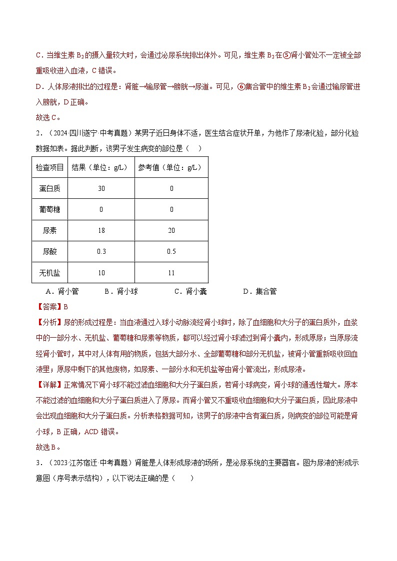 备考2025年中考生物三年真题分类汇编（全国通用）专题07生物圈中的人（解析版）第2页