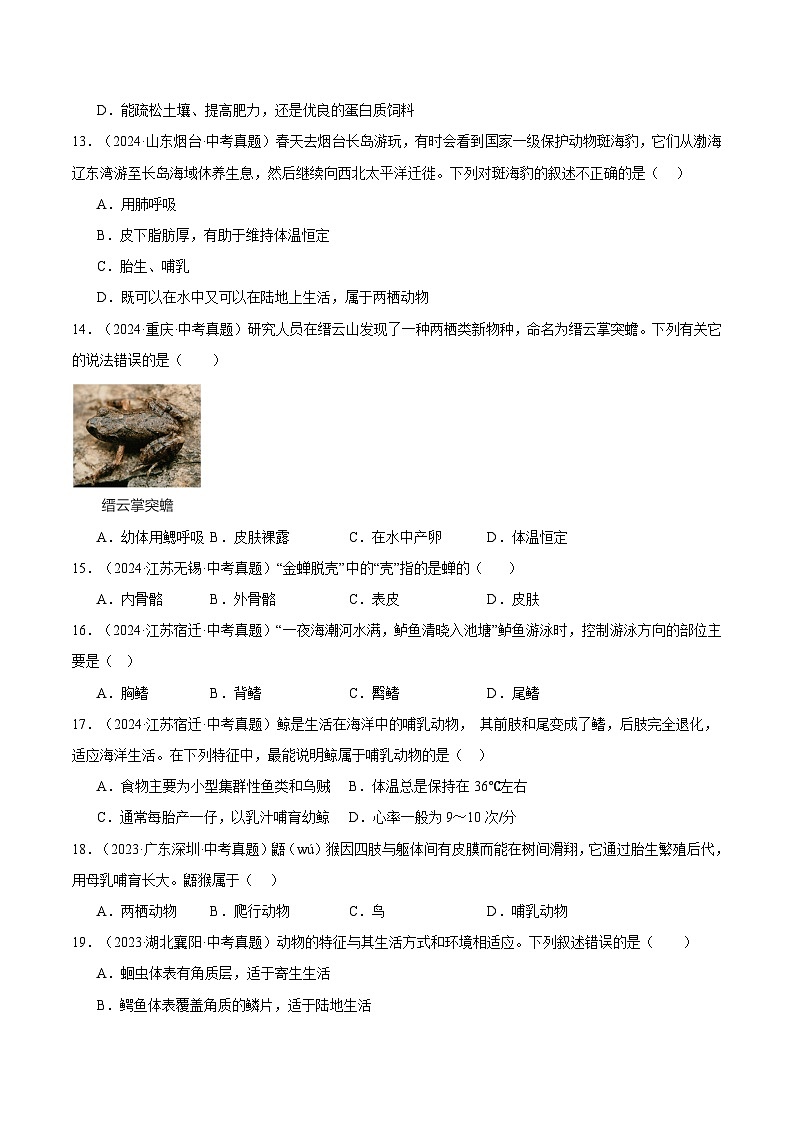 备考2025年中考生物三年真题分类汇编（全国通用）专题08生物圈中的其他生物（原卷版）第3页