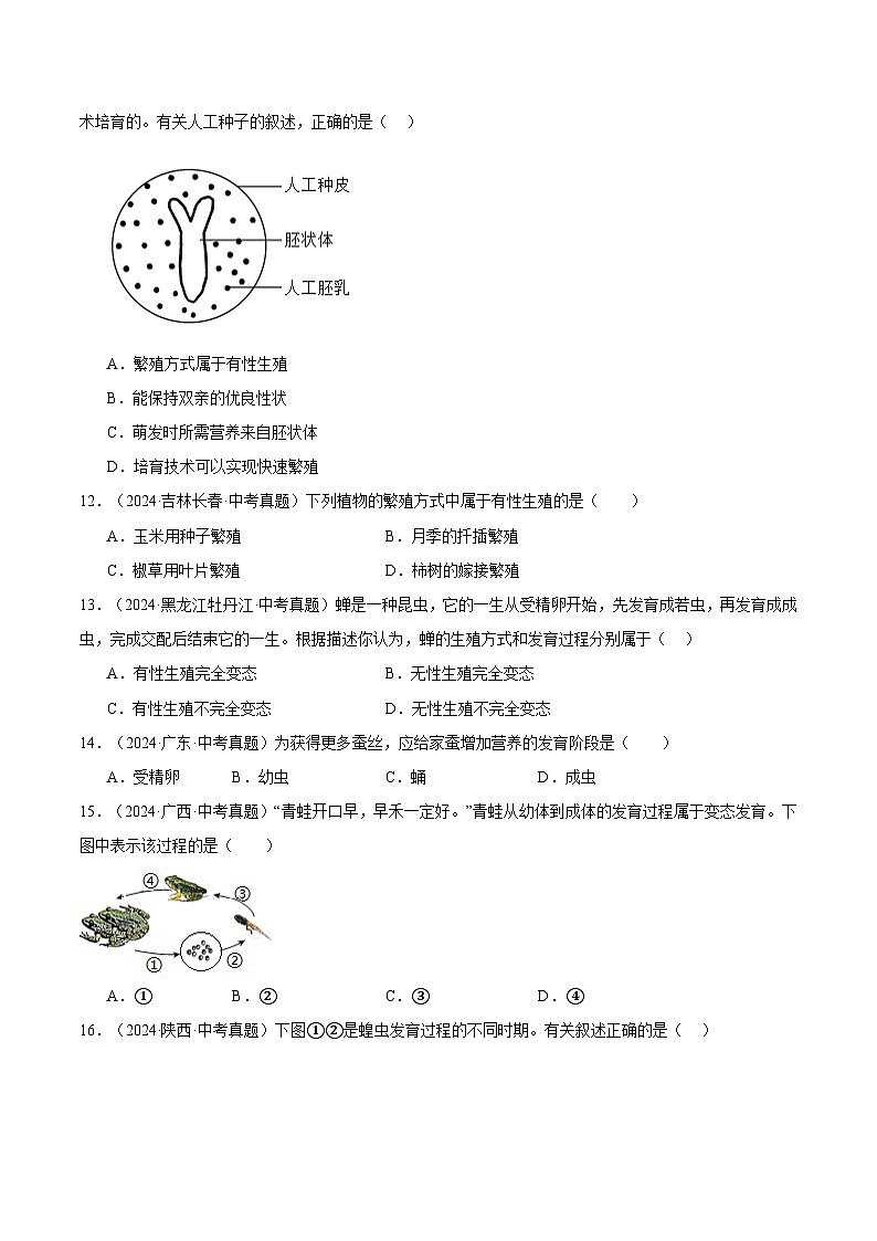 备考2025年中考生物三年真题分类汇编（全国通用）专题11生物圈中生命的延续和发展（原卷版）第3页
