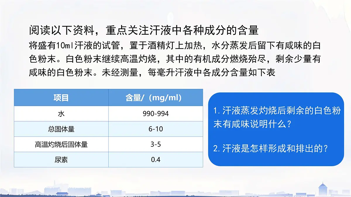 初中生物冀少版（2024）七年级下册3.4.3 汗腺与汗液的排出 课件第3页