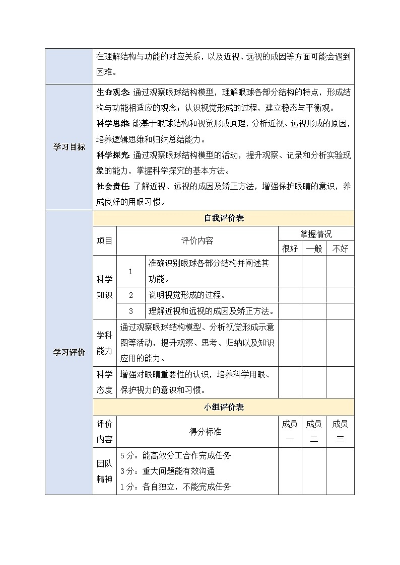4.10.2.1感受器和感觉器官（第一课时） 教案第2页