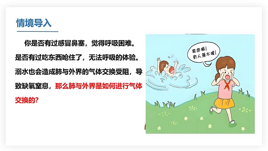 初中生物冀少版（2024）七年级下册3.3.2.1 肺与外界的气体交换 课件第1页