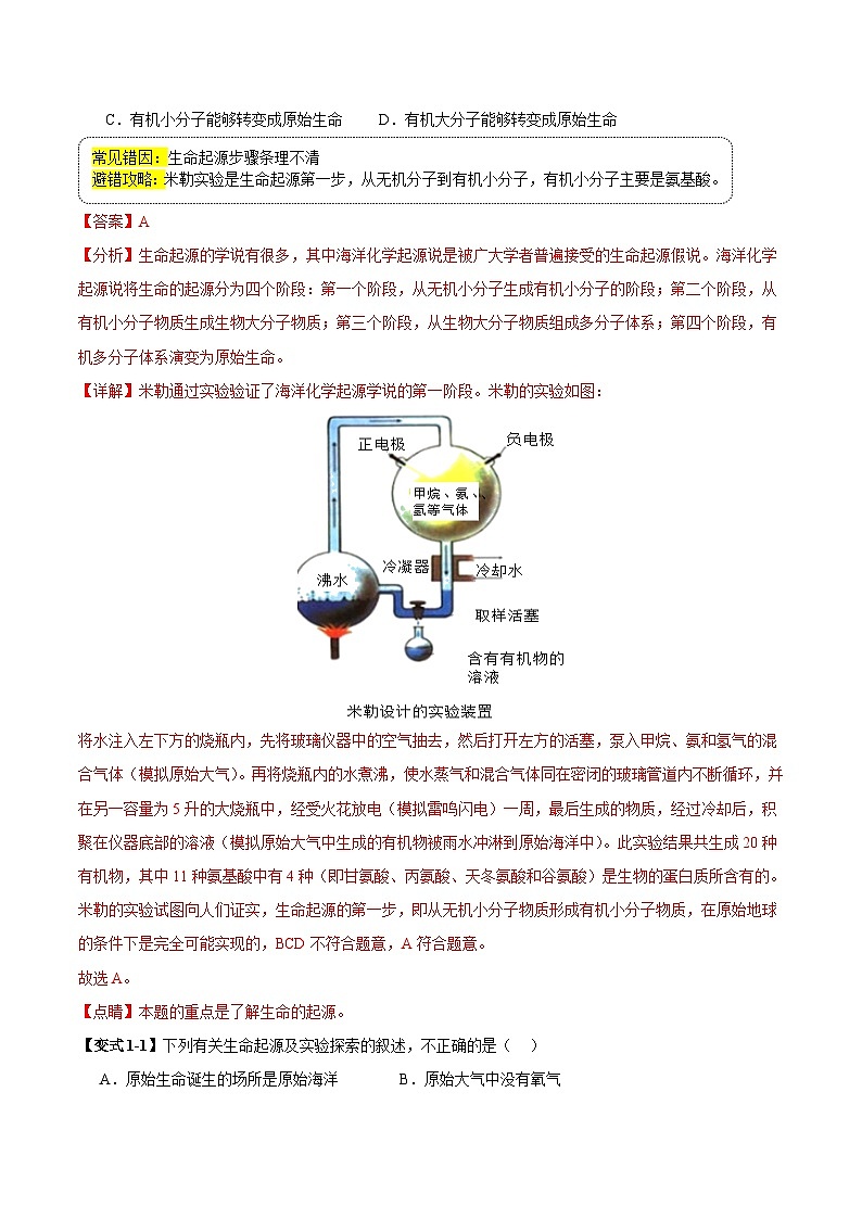 备战2025年中考生物考试易错题（全国通用）易错点01生命起源和生物进化(4大陷阱+易错训练)(教师版)第3页